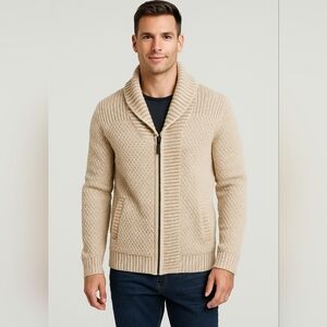 H&M Men's Wool Zip Up Beige Sweater Size Large